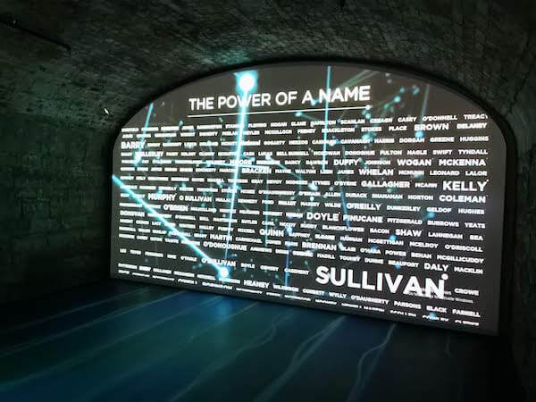 a screen showing names EPIC The Irish Emigration Museum