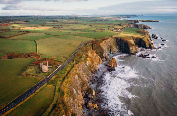 aerial view of cliffs Waterford's Copper Coast