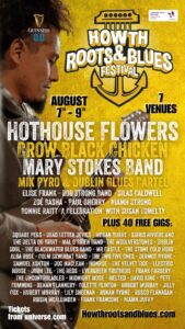 a poster showing a guitar player Howth Roots and Blues Festival